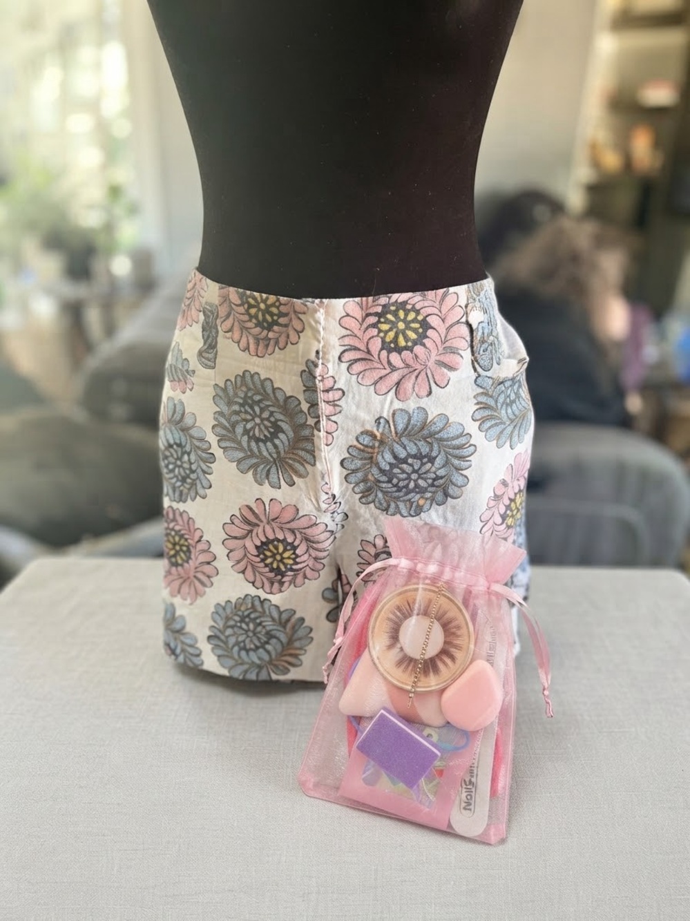 LOFT High-Waist Floral Shorts in Pink, Blue & Cream